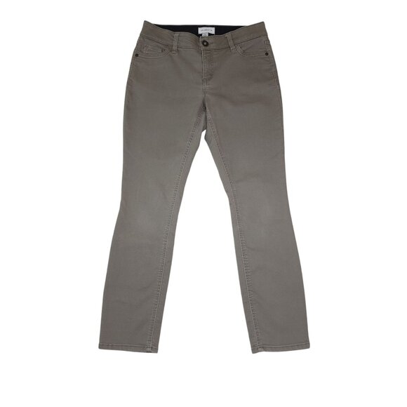 Liz Claiborne Womens Straight-Leg Pants Sz 6 Cotton Blend Mid-Rise Stretch Taupe - Picture 2 of 8